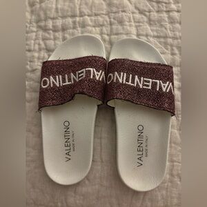 Valentino Maroon Glitter Slide Sandals